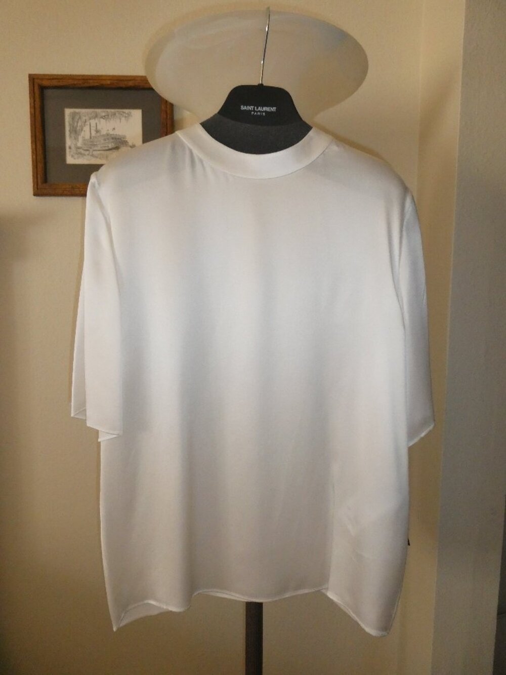 Saint Laurent Paris Ivory Satin Mock Neck Blouse Top F38 US 8